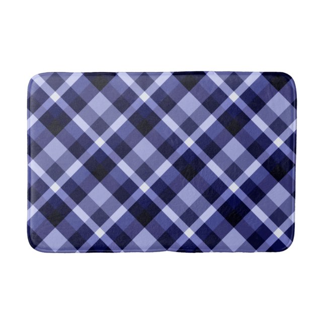 Trendy Navy Blue Plaid Pattern Medium Bath Mat (Front)