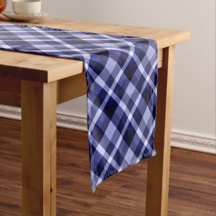 Trendy Navy Blue Plaid Pattern Medium Table Runner