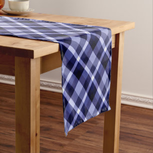 Trendy Navy Blue Plaid Pattern Small Table Runner