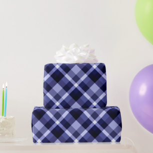 Trendy Navy Blue Plaid Pattern Wrapping Paper
