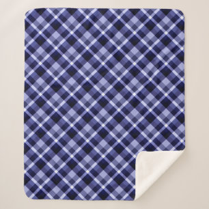 Trendy Navy Blue Plaid Print Medium Sherpa Blanket