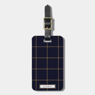 Trendy Navy Blue Plaid Tweed Luggage Tag