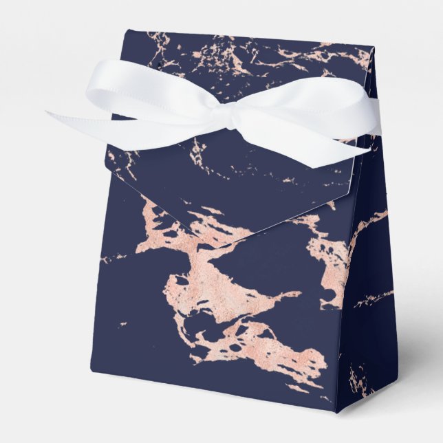 Trendy Navy Blue Rose Gold Foil Marble Favor Box (Front Side)