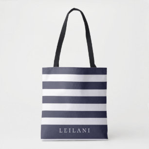 Trendy Navy Blue Stripe Pattern Tote Bag