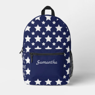 Trendy Navy Blue & White Stars Personalized Printed Backpack