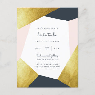 Trendy Navy, Blush & Gold Geometric Bridal Shower Invitation Postcard