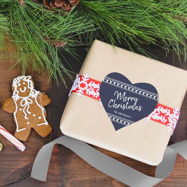 Trendy Navy Reindeer Typography Merry Christmas Heart Sticker (Creator Uploaded)