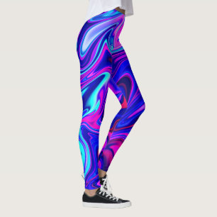 Trendy neon blue pink turquoise Abstract Leggings