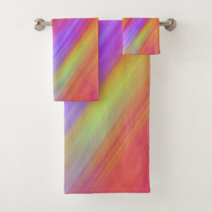 Trendy Neon Bright Red Pink Yellow Abstract  Bath Towel Set