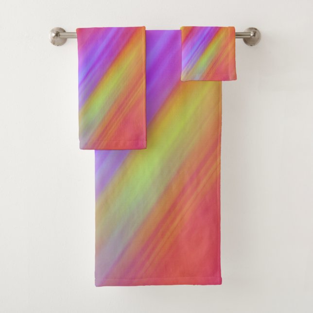Trendy Neon Bright Red Pink Yellow Abstract  Bath Towel Set (Insitu)