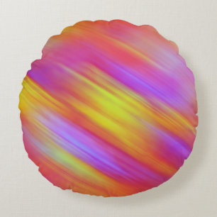 Trendy Neon Bright Red Pink Yellow Abstract Round Pillow
