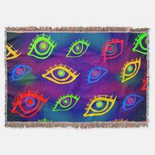 Trendy Neon Colourful Eyes Pattern Throw Blanket