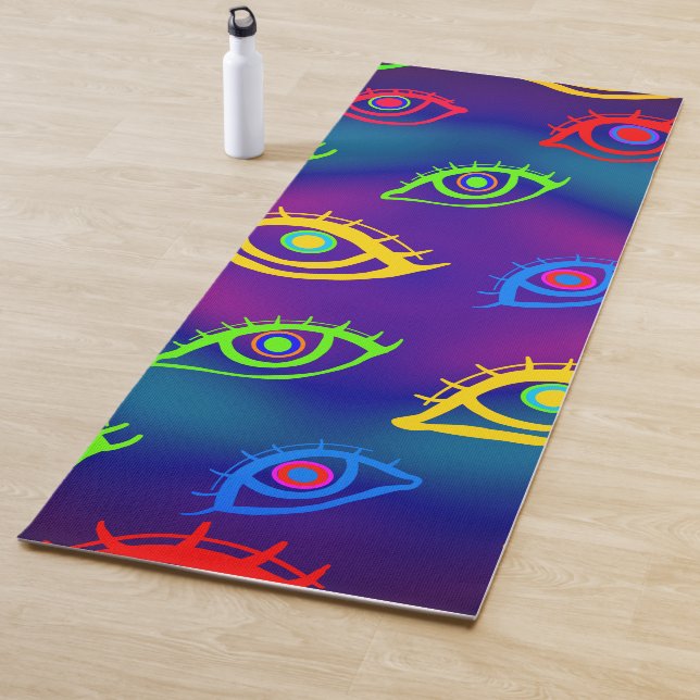 Trendy Neon Colourful Eyes Pattern Yoga Mat (In Situ)