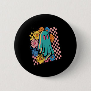 Trendy Neon Floral Ghost Halloween 2 Inch Round Button