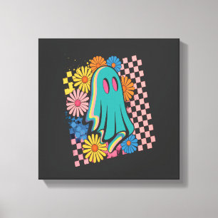 Trendy Neon Floral Ghost Halloween Canvas Print