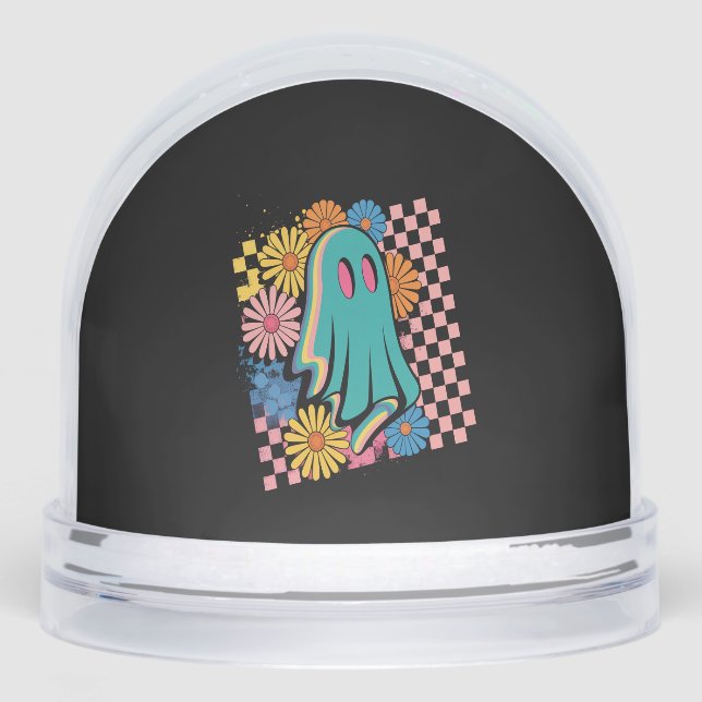 Trendy Neon Floral Ghost Halloween Snowglobe (Front)