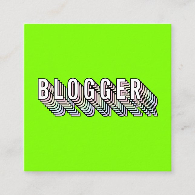 Trendy neon green 3d typography blogger minimal square business card (Front)