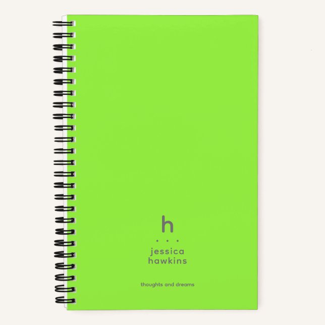 Trendy Neon Green Modern Monogram Notebook (Front)
