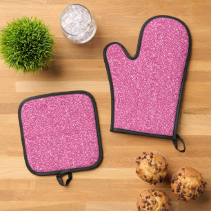 Trendy Neon Hot Pink Glitter  Oven Mitt & Pot Holder Set