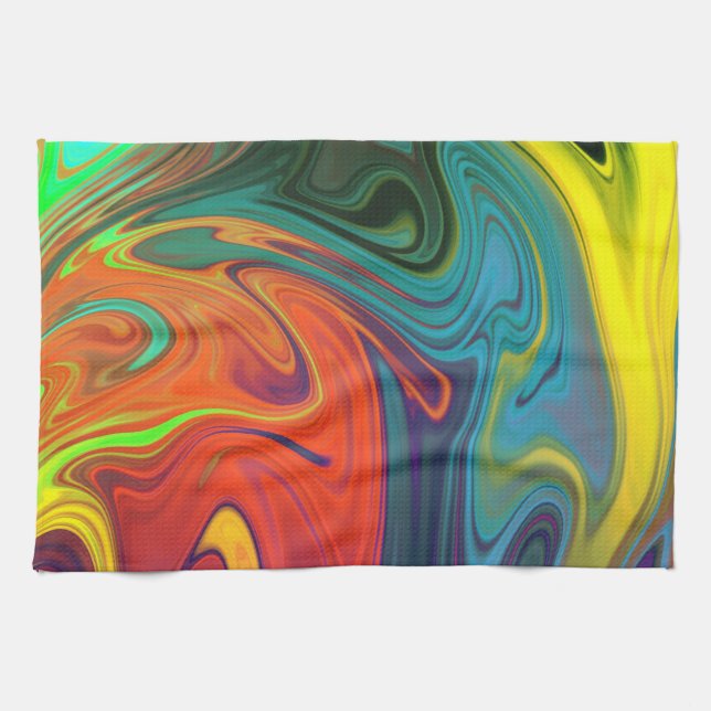 Trendy neon orange red blue yellow green Abstract  Kitchen Towel (Horizontal)