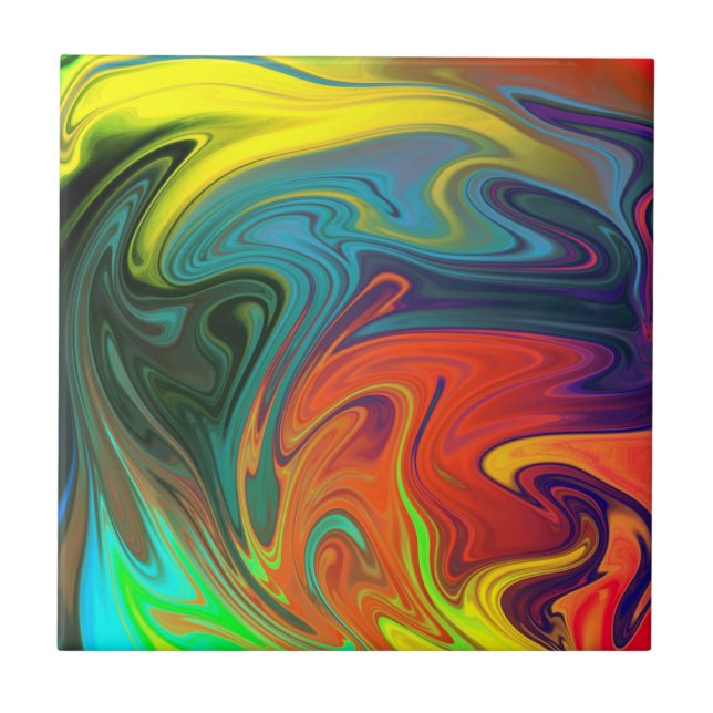 Trendy neon orange red blue yellow green Abstract  Tile (Front)