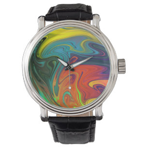 Trendy neon orange red blue yellow green Abstract Watch
