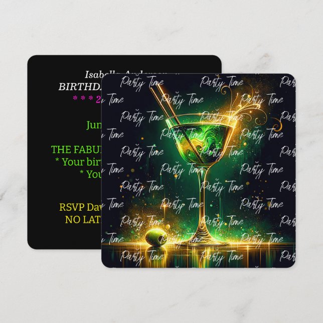 Trendy Neon Party Time Personalized Invitation (Front/Back)