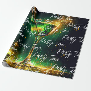 Trendy Neon Party Time Personalized Wrapping Paper