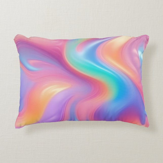 Trendy neon Pink Blue green abstract waves  Accent Pillow (Front)