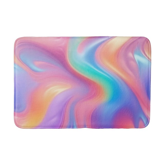 Trendy neon Pink Blue green abstract waves  Bath Mat (Front)