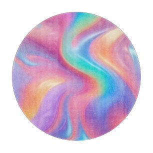 Trendy neon Pink Blue green abstract waves Cutting Board