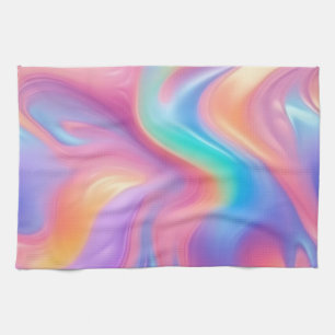 Trendy neon Pink Blue green abstract waves Kitchen Towel