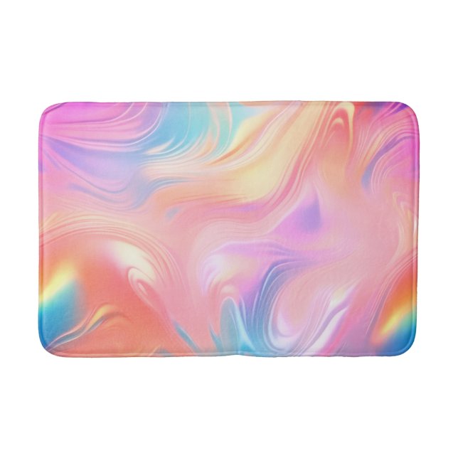 Trendy neon Pink Blue yellow abstract waves Bath Mat (Front)
