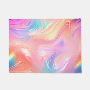 Trendy neon Pink Blue yellow abstract waves Doormat