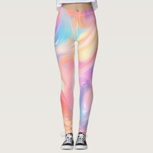 Trendy neon Pink Blue yellow abstract waves Leggings