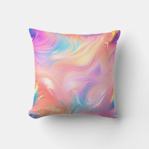 Trendy neon Pink Blue yellow abstract waves Throw Pillow