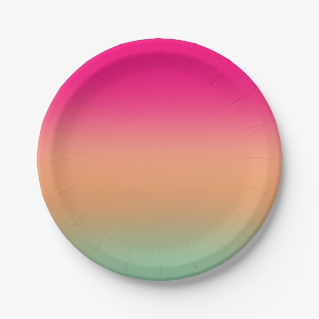 Trendy Neon Pink green and sandy brown Paper Plate (Front)