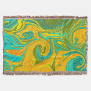 Trendy Neon Yellow Orange Green Abstract Swirl Throw Blanket