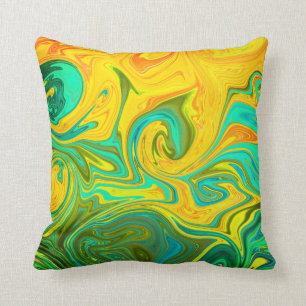 Trendy Neon Yellow Orange Green Abstract Swirl Throw Pillow
