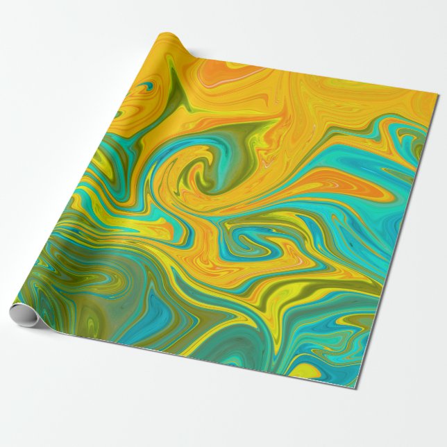Trendy Neon Yellow Orange Green Abstract Swirl Wrapping Paper (Unrolled)