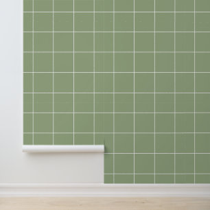 Trendy Neutral Sage Green 6" Grid Wallpaper