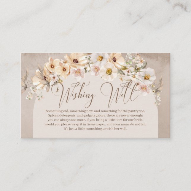 Trendy neutral wildflowers boho arch Wishing well Enclosure Card (Front)