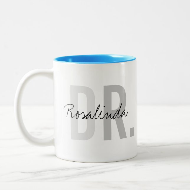 Trendy New Doctor PhD Custom Name Appreciation Gif Two-Tone Coffee Mug (Left)
