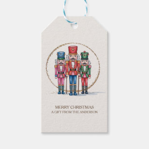 Trendy Nutcracker Merry Christmas Gold Glitter Gift Tags