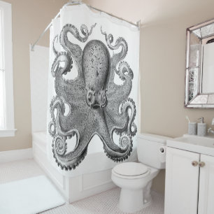 Trendy  Octopus Black  Shower curtain silver grey