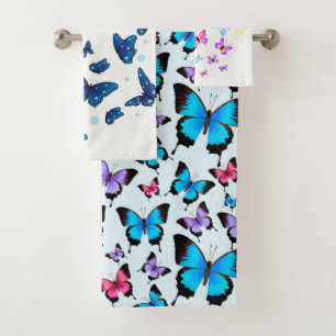 trendy of blue & colourful  Butterflies    Bath Towel Set