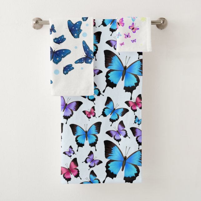trendy of blue & colourful  Butterflies    Bath Towel Set (Insitu)