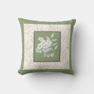 Trendy olive green with white flowers throw pillow