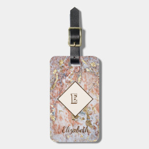 Trendy Ombre Marble, Monogram-Personalized Luggage Tag