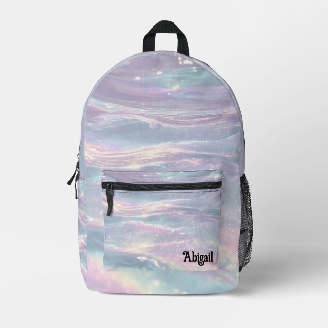 Trendy Opal Iridescent Holographic School Backpack (Front)
